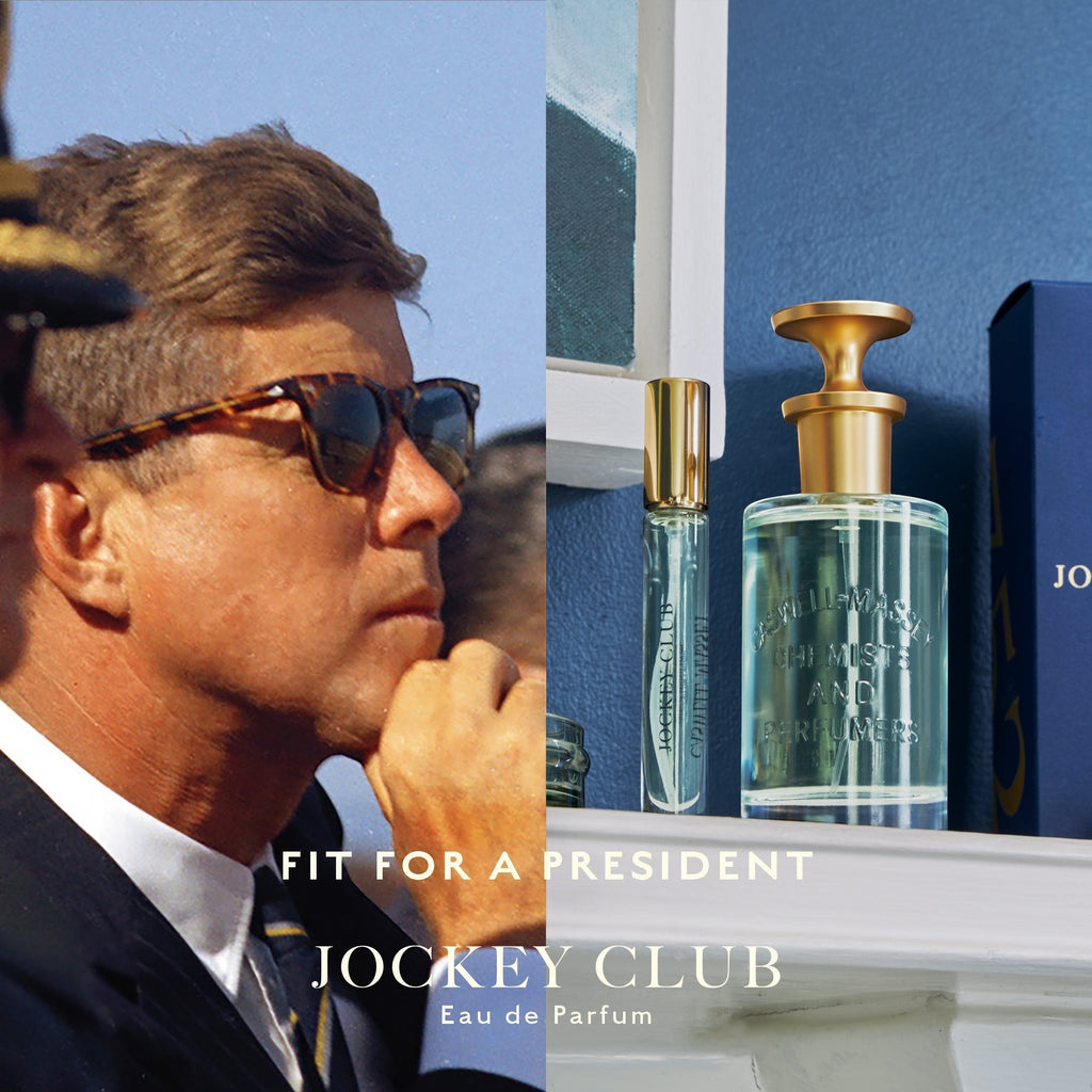 Jockey Club EDP — JFK lifestyle portrait. Kennedy kept a bottle on his White House dresser.