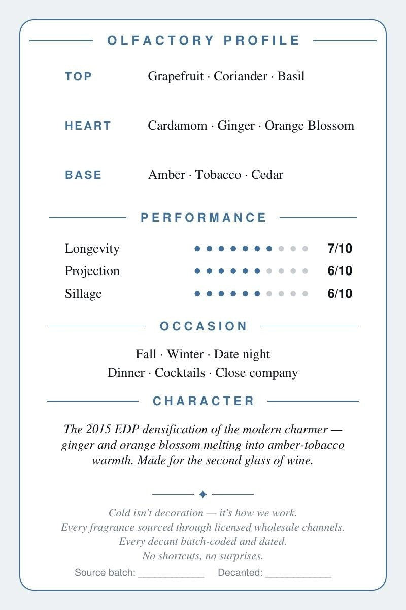 Cryogear scent card — The One for Men Eau de Parfum (back)