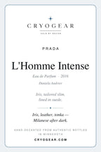 Cryogear scent card — Prada L'Homme Intense (front)