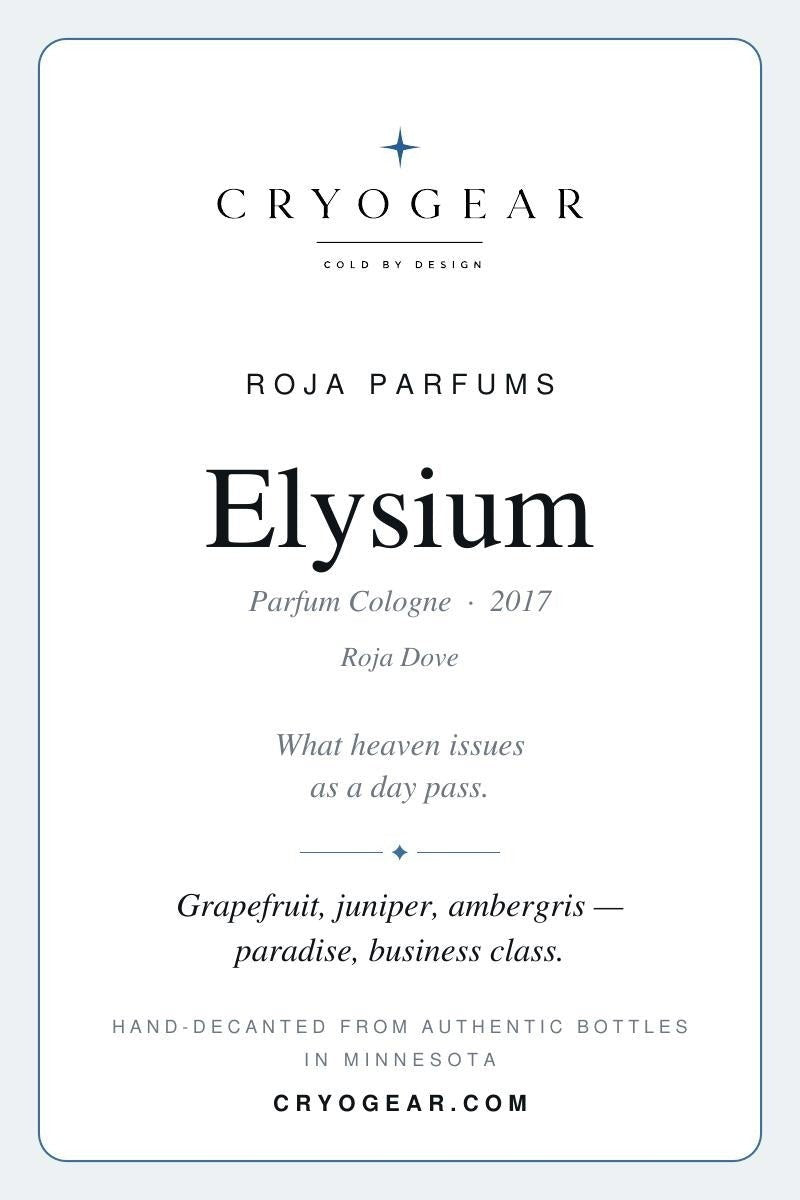 Cryogear scent card — Elysium Parfum Cologne (front)