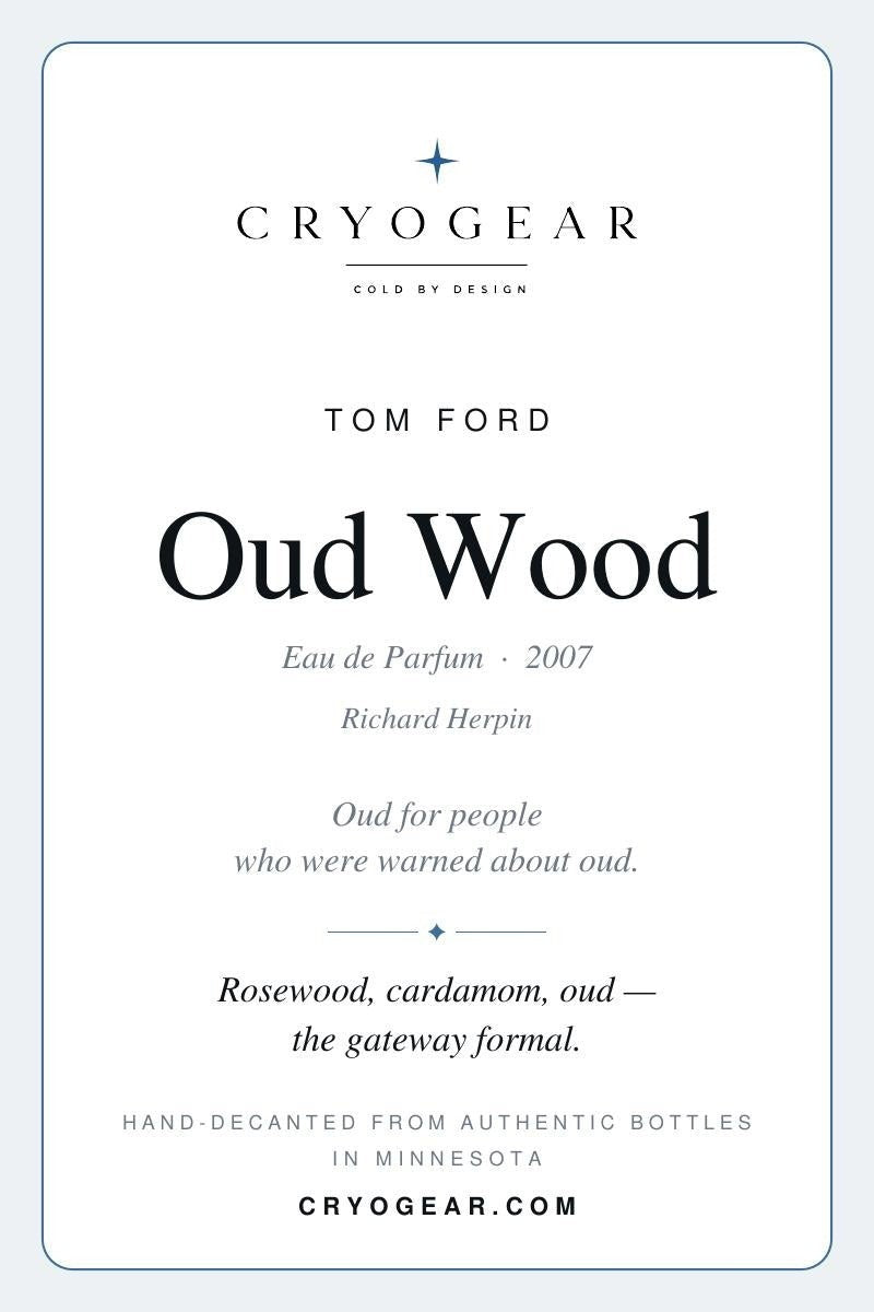 Cryogear scent card — Oud Wood (front)