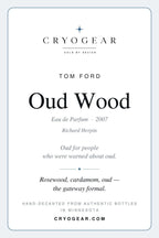 Cryogear scent card — Oud Wood (front)