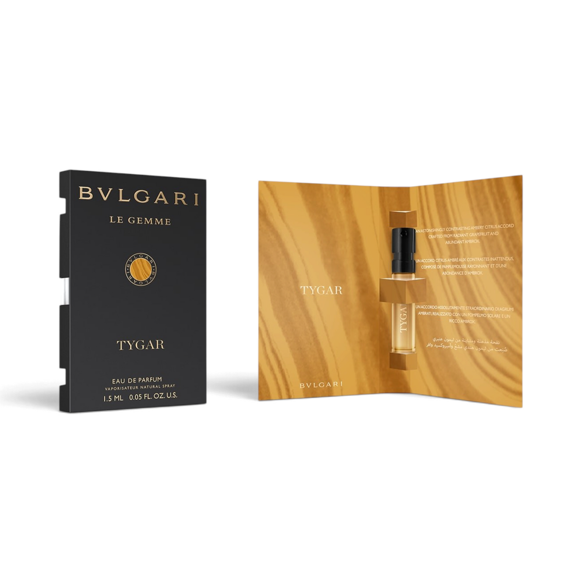 CRYOGEAR Bvlgari Tygar 1.5ml citrus-woody unisex perfume sample with black box and gold display card
