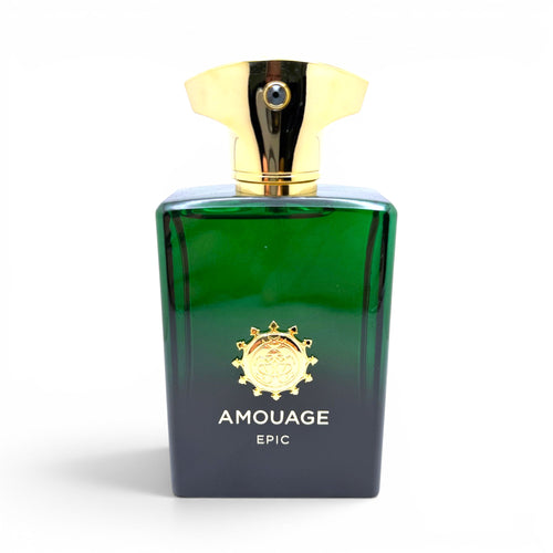 Amouage Epic Man source bottle — dark green flacon with gold cap