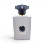 Amouage Opus V Woods Symphony source bottle — taupe flacon with black cap