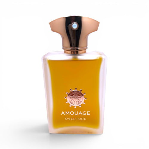 Amouage Overture Man source bottle — amber juice, copper cap