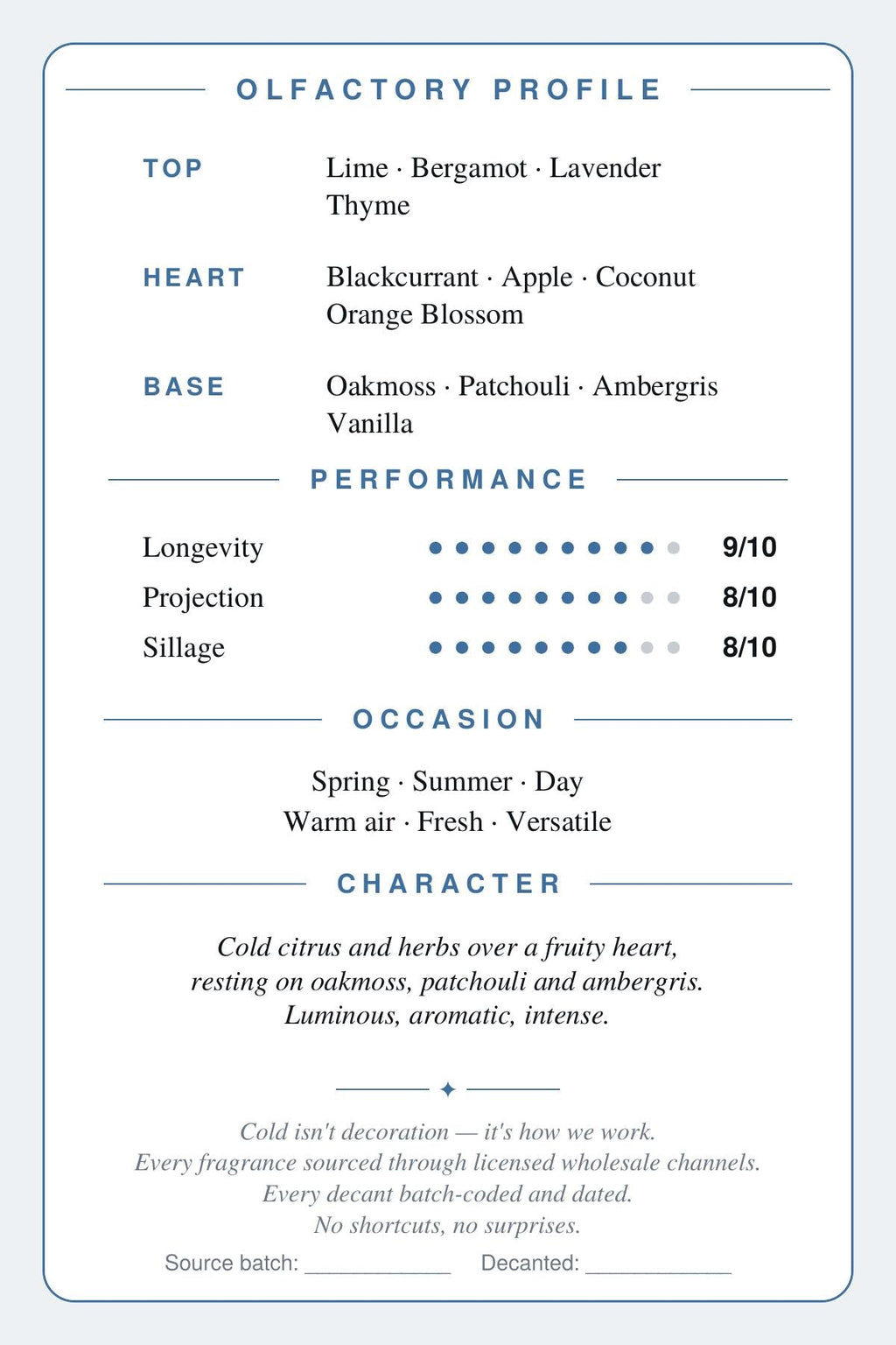 CryoGear scent card — Isola Blu, olfactory profile