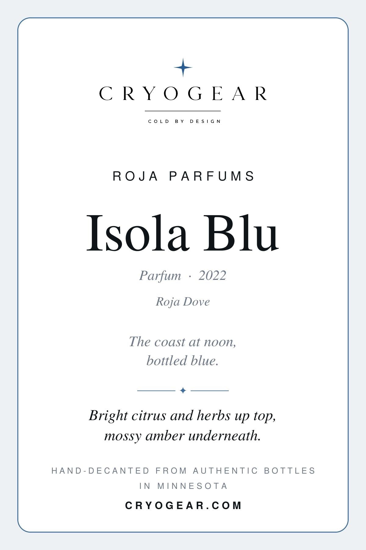 CryoGear scent card — Isola Blu, front