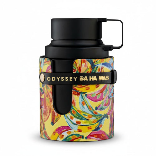 CRYOGEAR Armaf Odyssey Ba Ha Mas 100ml fragrance bottle featuring a vibrant tropical banana print and black cap.