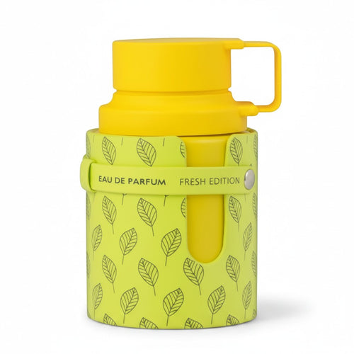 CRYOGEAR Armaf Odyssey Limoni Fresh Edition 60ml perfume bottle with a yellow cap and lime green leaf-pattern sleeve.