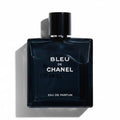 CRYOGEAR Bleu de Chanel Eau de Parfum in a dark blue glass bottle with a black cap against a white background.