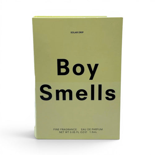 CRYOGEAR Boy Smells Solar Drip eau de parfum sample vial in a light green branded cardboard sleeve
