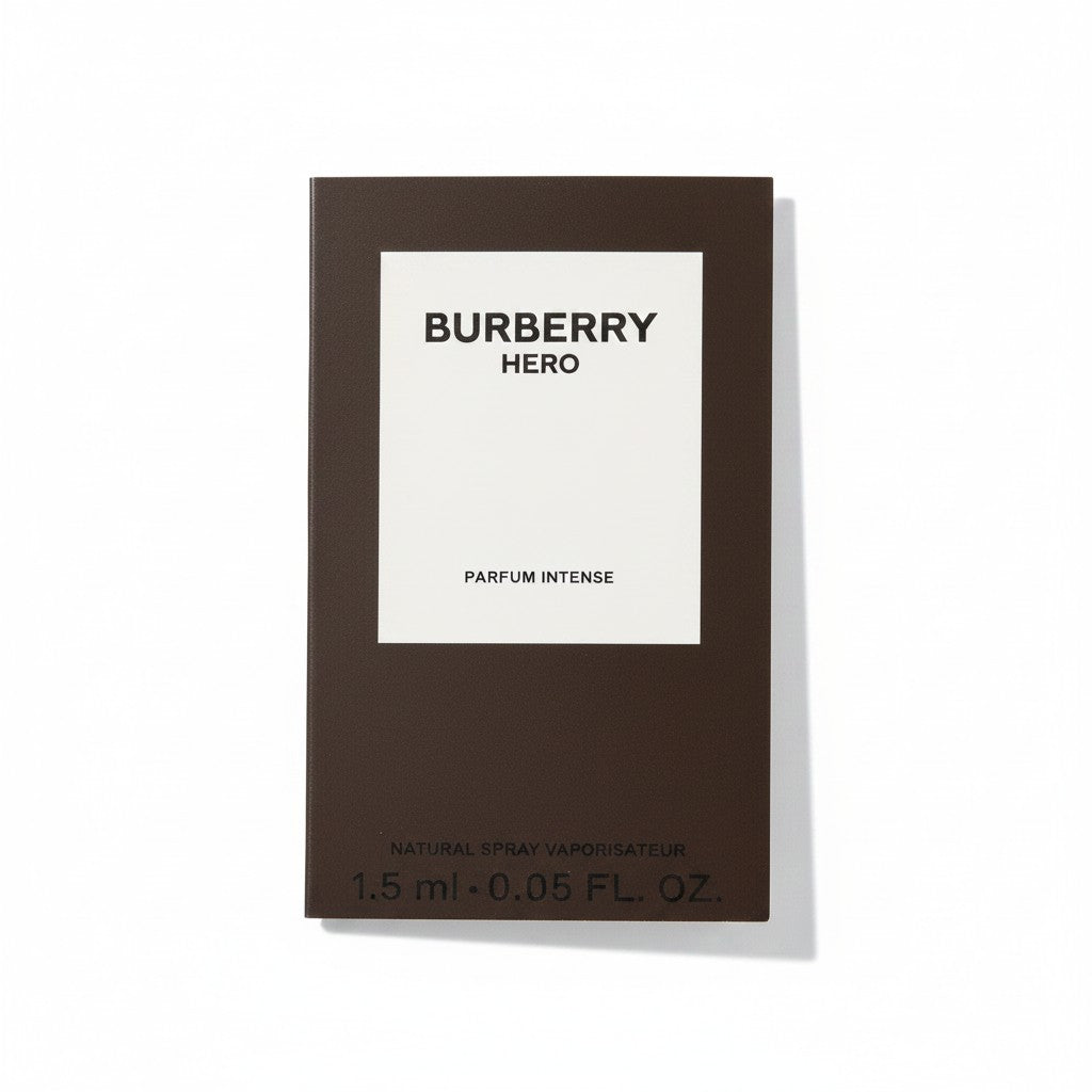 CRYOGEAR Burberry Hero Parfum Intense 1.5ml fragrance sample in original dark brown branded carded packaging