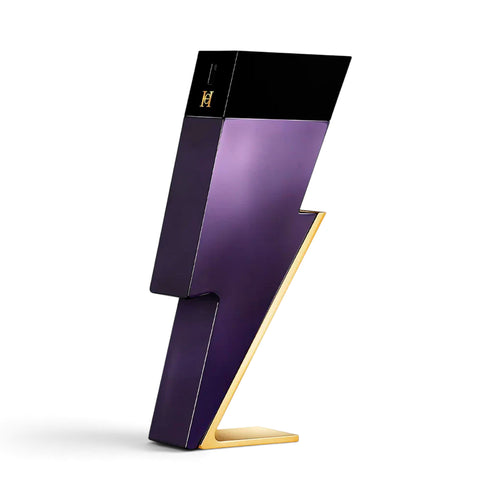 CRYOGEAR Carolina Herrera Bad Boy Dazzling Garden lightning bolt fragrance bottle in deep violet and gold