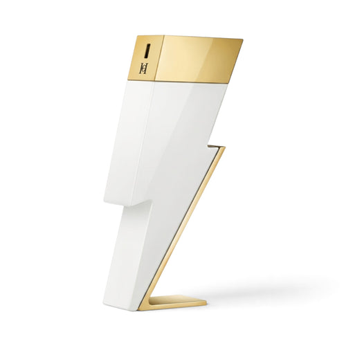 CRYOGEAR Carolina Herrera Bad Boy Sparkling Ice fragrance in a frosted white lightning bolt bottle with gold accents.