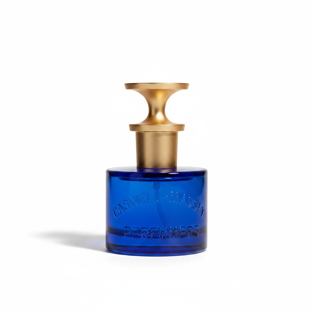 CRYOGEAR Caswell-Massey Elixir of Love eau de toilette in a cobalt blue glass bottle with a gold stopper.
