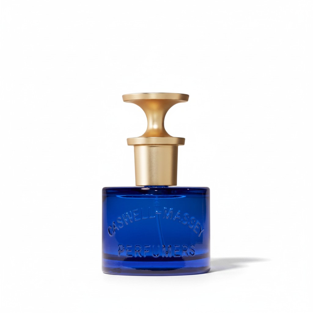 CRYOGEAR Caswell-Massey Heritage Elixir of Love perfume in a cobalt blue glass bottle with a gold stopper.