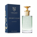 CRYOGEAR Caswell-Massey Jockey Club Eau de Parfum 100ml bottle with gold cap next to its blue branded box.