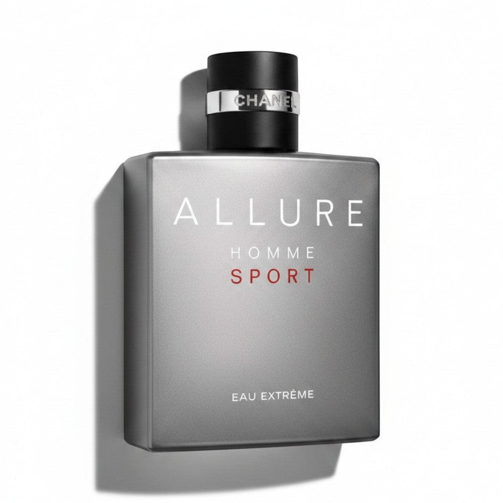CRYOGEAR Chanel Allure Homme Sport Eau Extrême fragrance bottle in a sleek grey metallic finish on white background