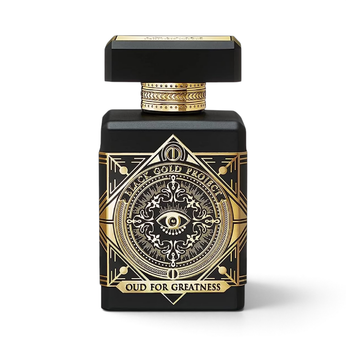 CRYOGEAR Initio Parfums Privés Oud for Greatness perfume bottle with black and gold geometric eye design