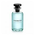 CRYOGEAR Louis Vuitton Imagination fragrance in a clear glass bottle with light blue perfume and black cap.