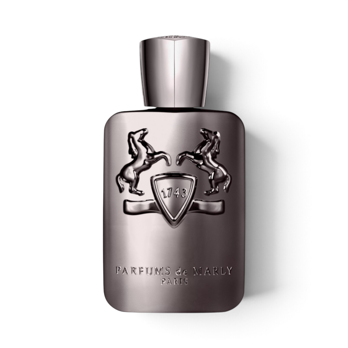 CRYOGEAR Parfums de Marly Herod eau de parfum bottle in a metallic dark grey finish with embossed horse logo