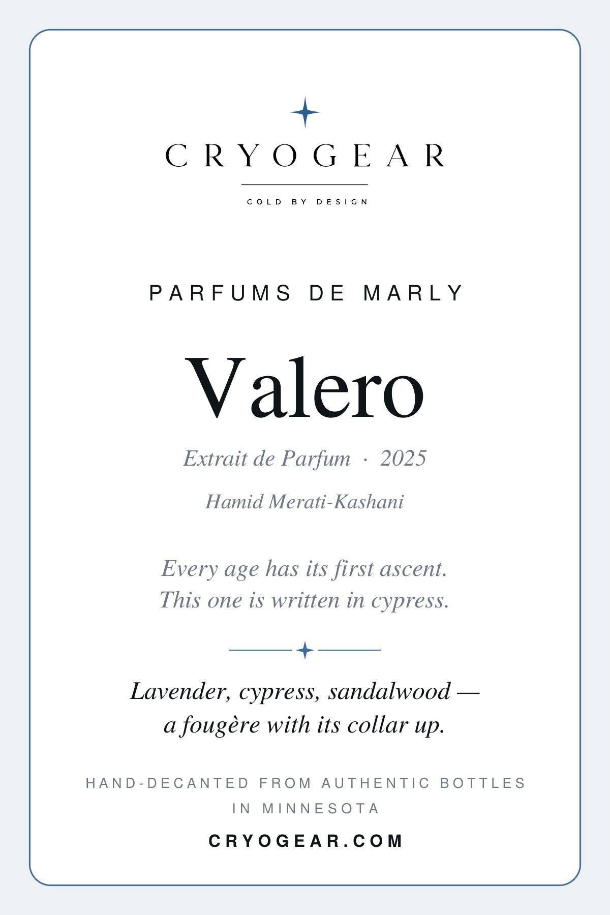 CryoGear scent card, Parfums de Marly Valero Extrait de Parfum, front