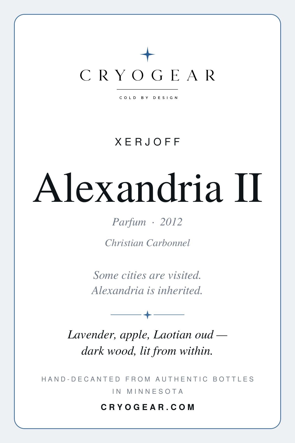 CryoGear scent card, Xerjoff Alexandria II Parfum, front