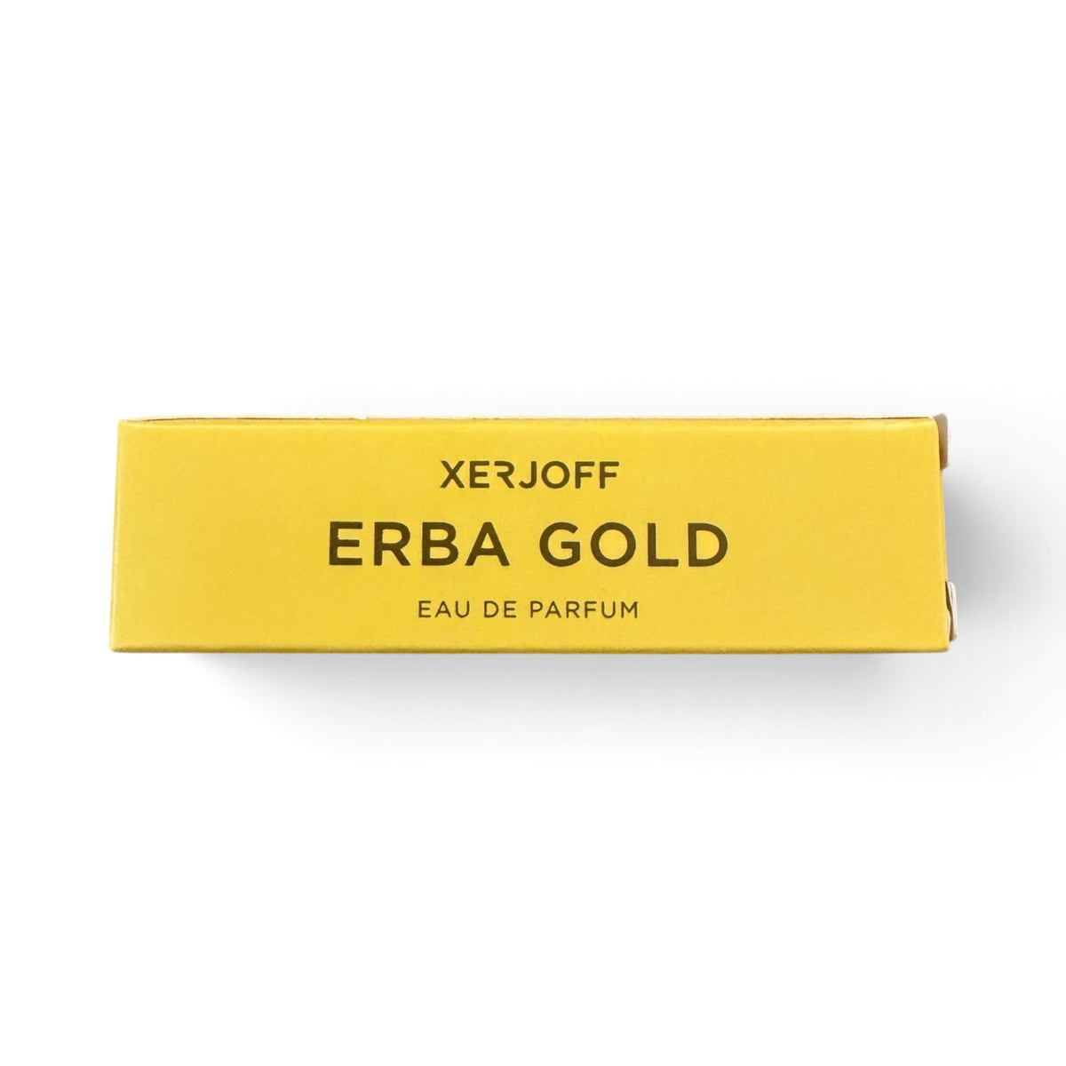 CRYOGEAR factory-issued 2ml sample vial of Xerjoff Erba Gold Eau de Parfum in a bright yellow branded box.