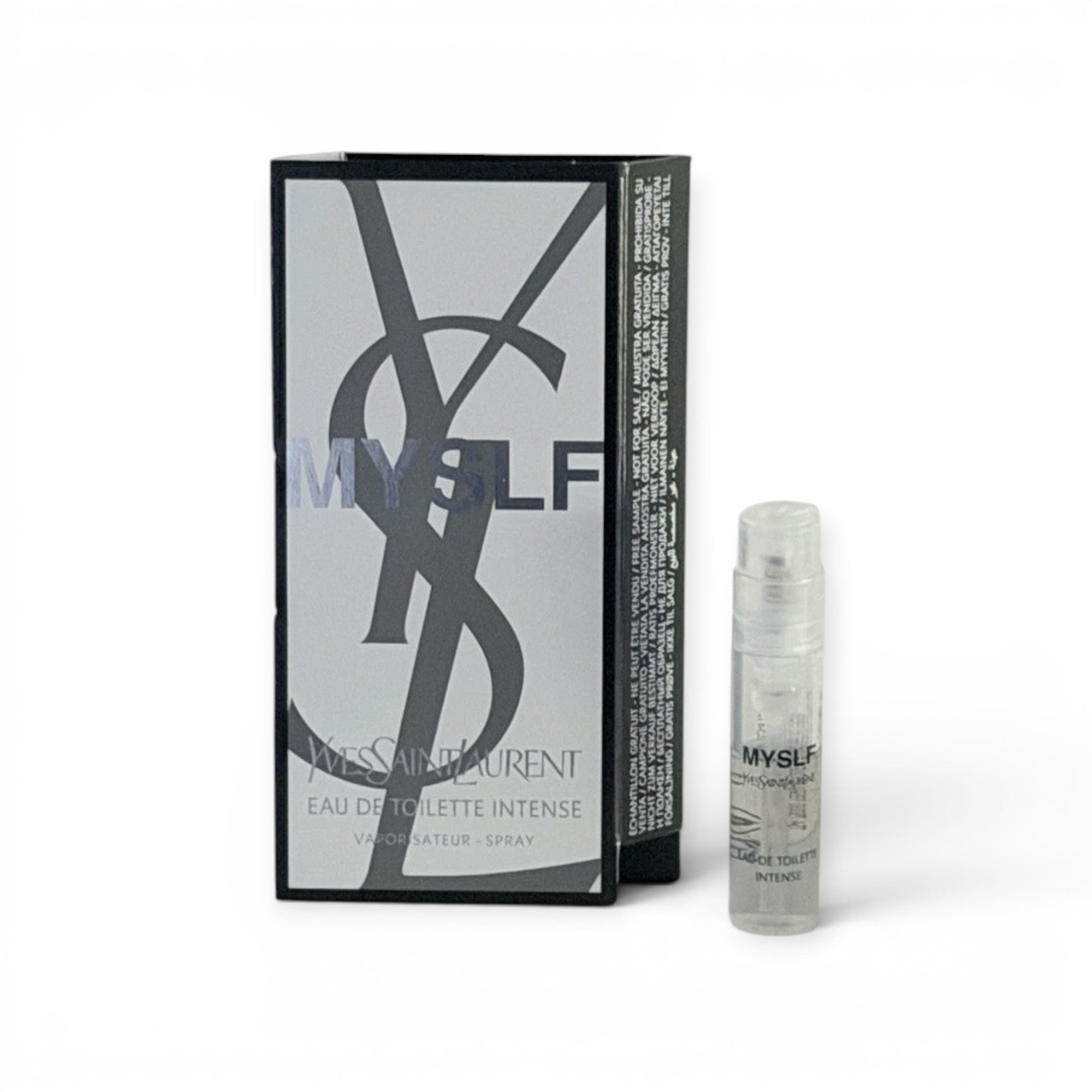 CRYOGEAR YSL MYSLF Eau de Toilette Intense 1.2ml sample vial with its original black and white branded display card.