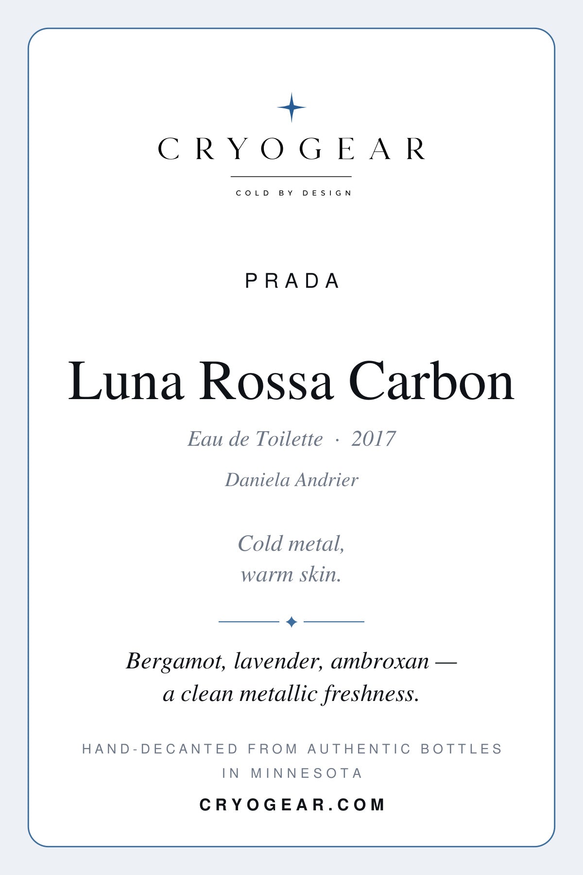 Prada Luna Rossa Carbon EDT scent card front