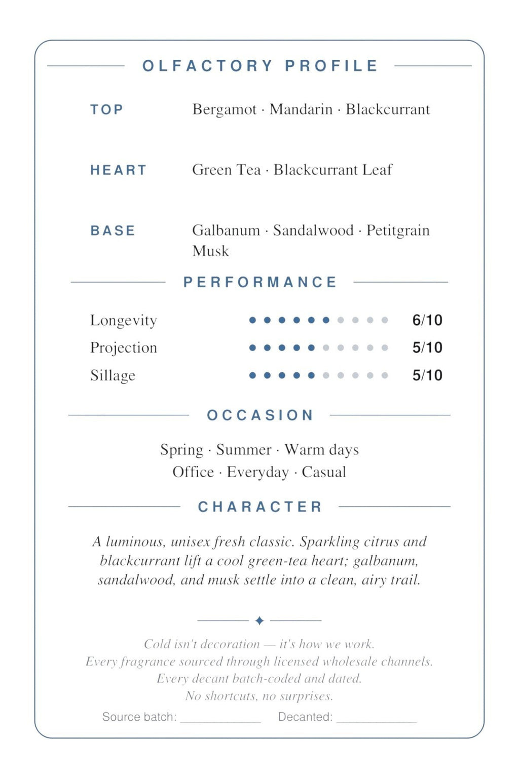 Cryogear scent card back — Silver Mountain Water