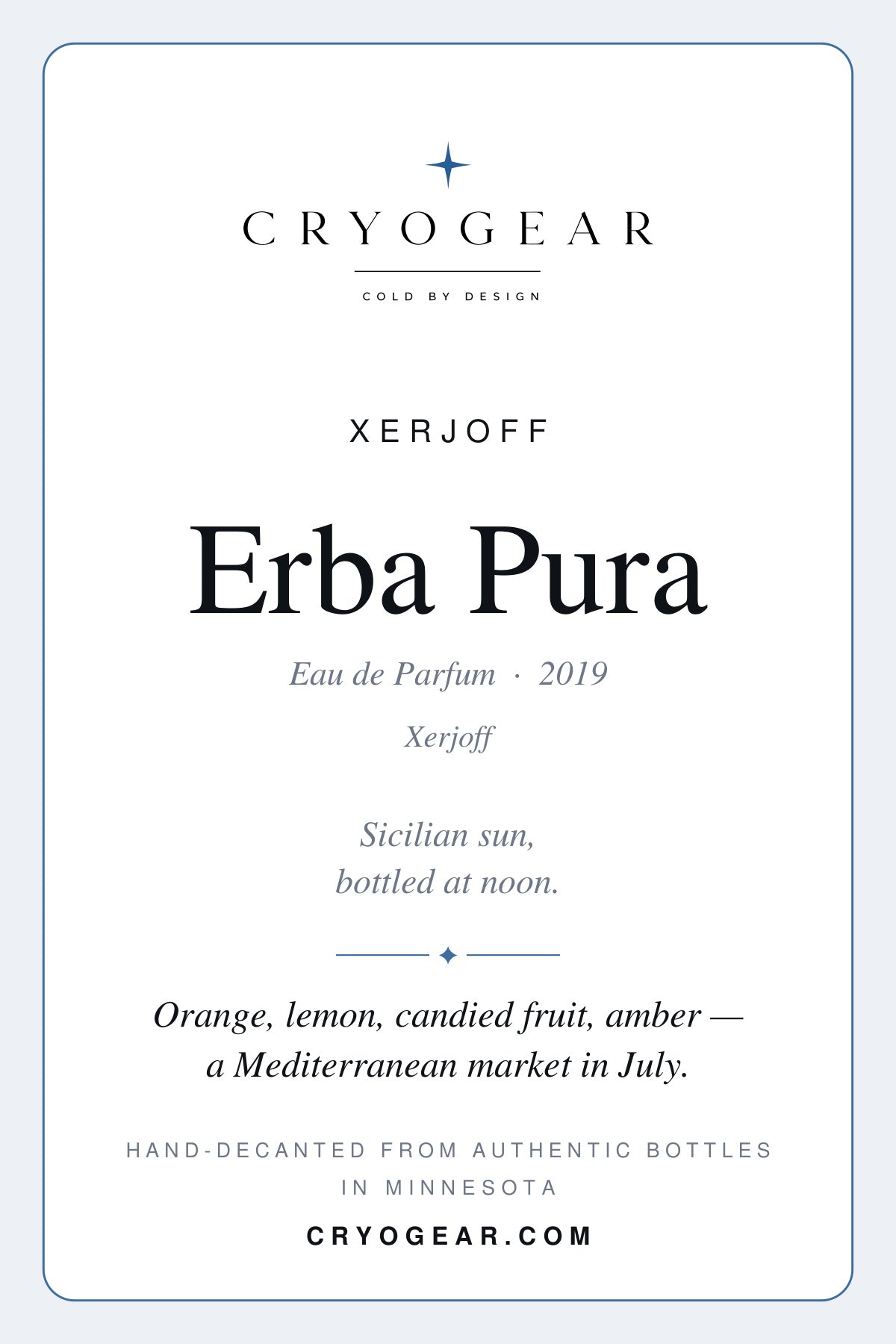 Cryogear scent card front — Erba Pura