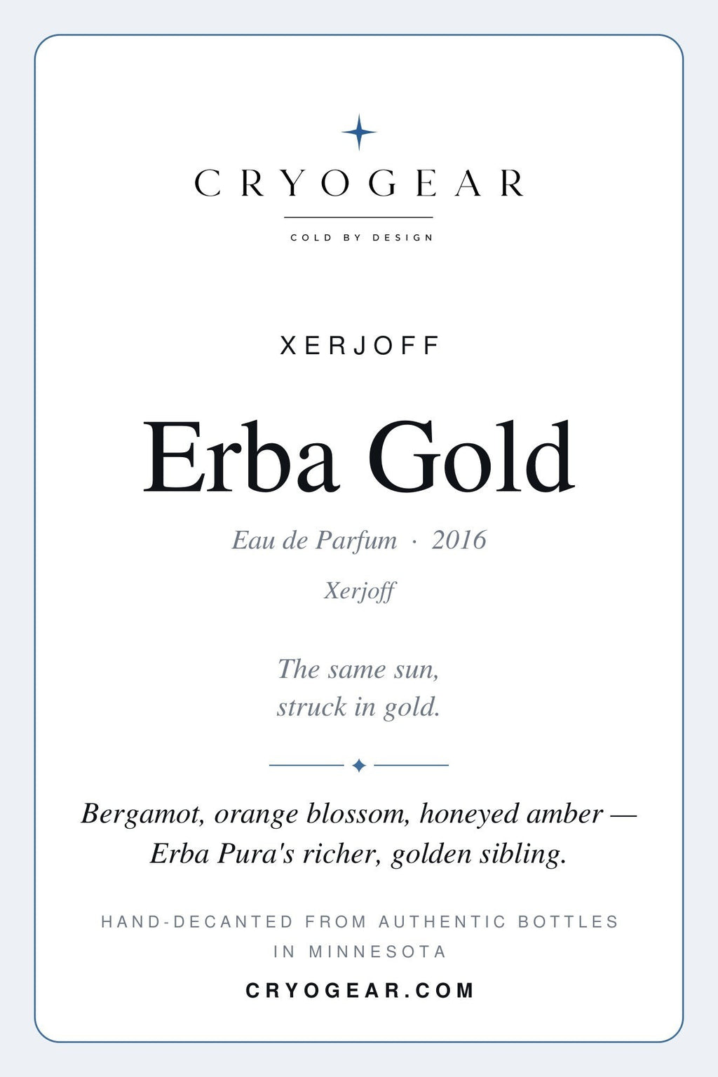 Cryogear scent card front — Erba Gold