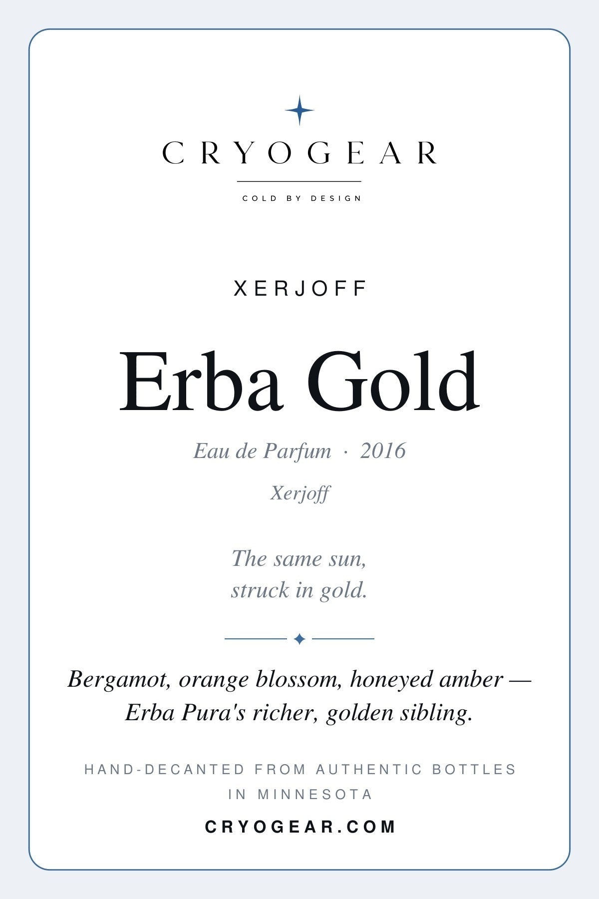 Cryogear scent card front — Erba Gold