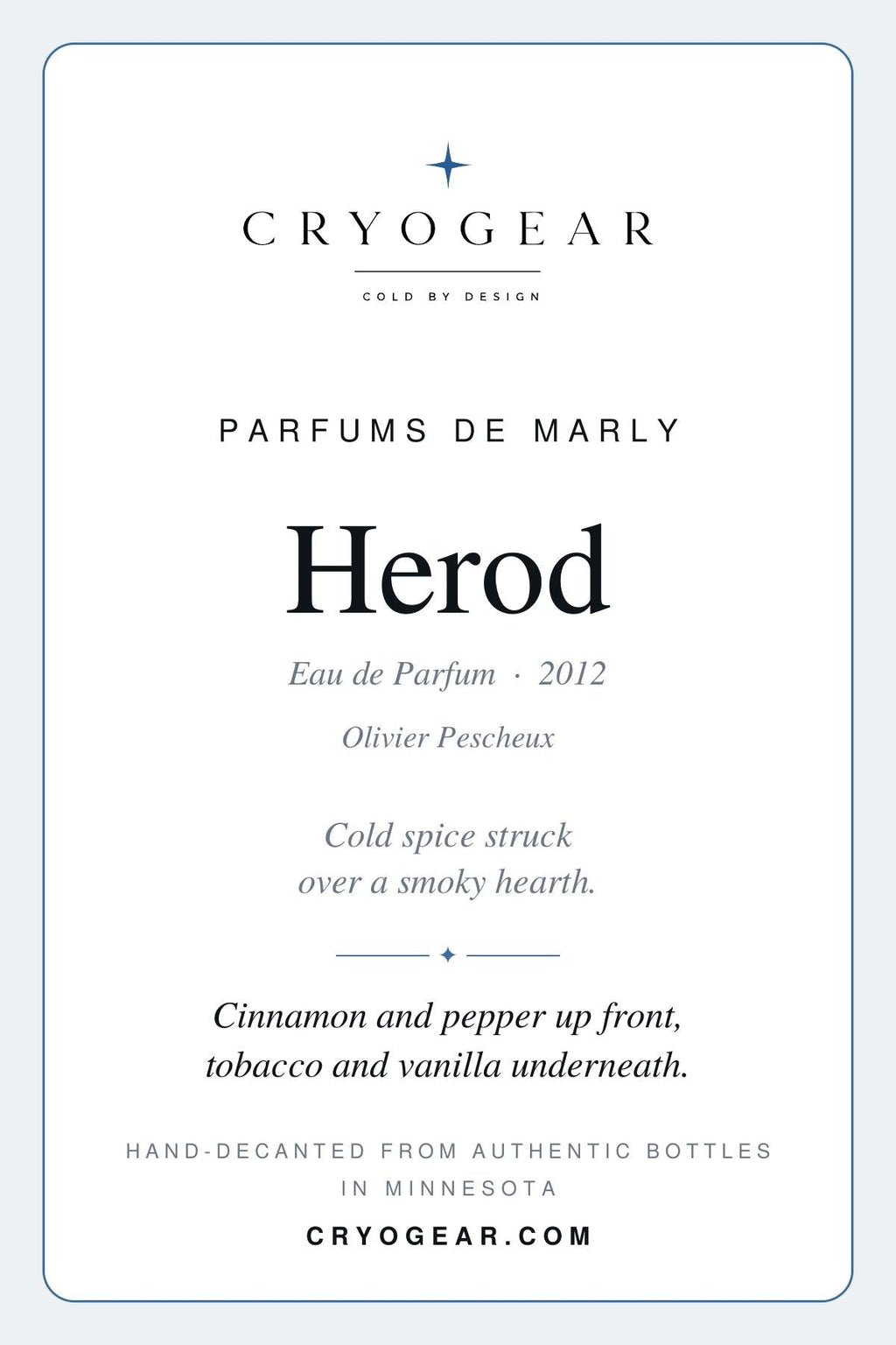 CryoGear scent card — Herod, front