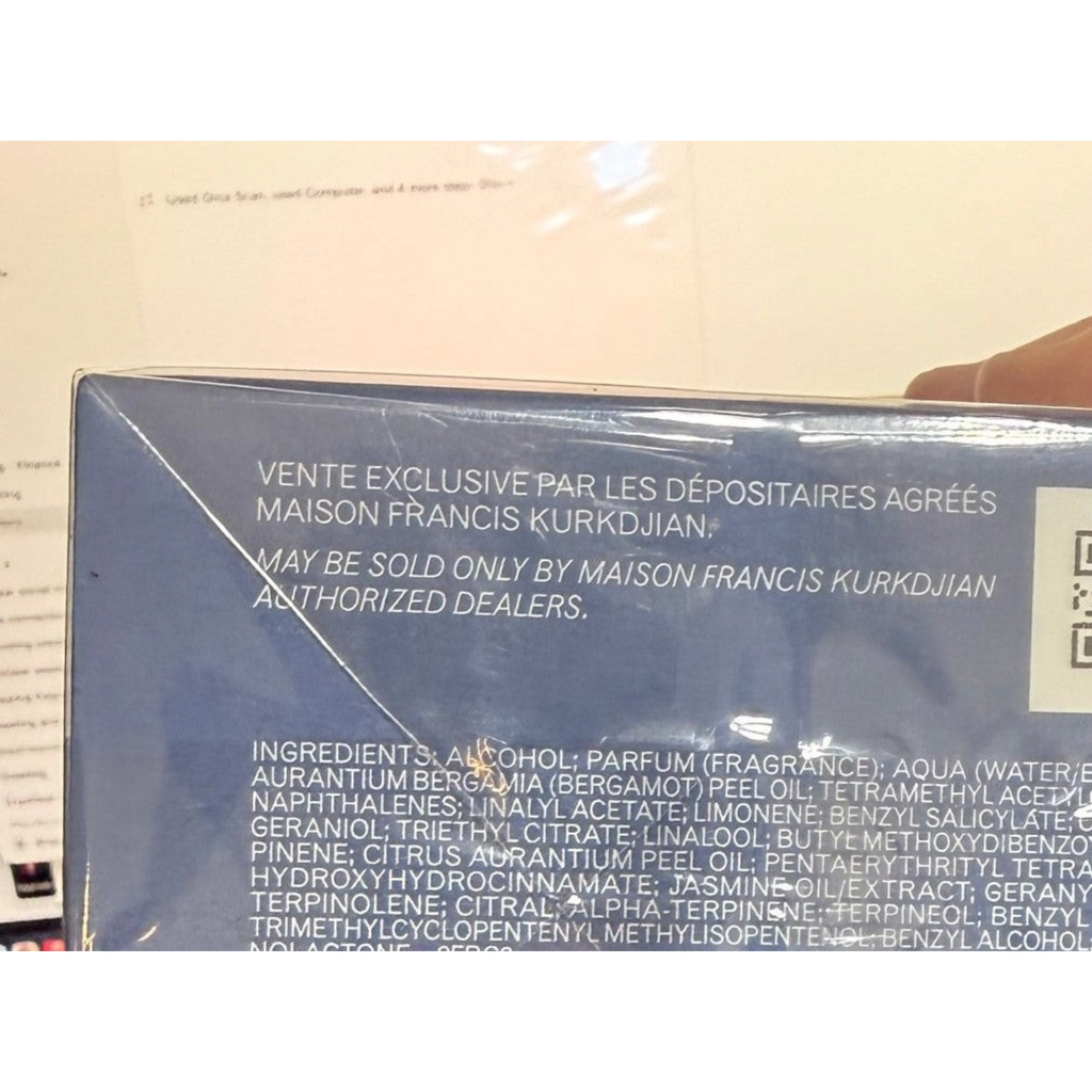 Maison Francis Kurkdjian 724 sealed box — batch code 526079 and barcode