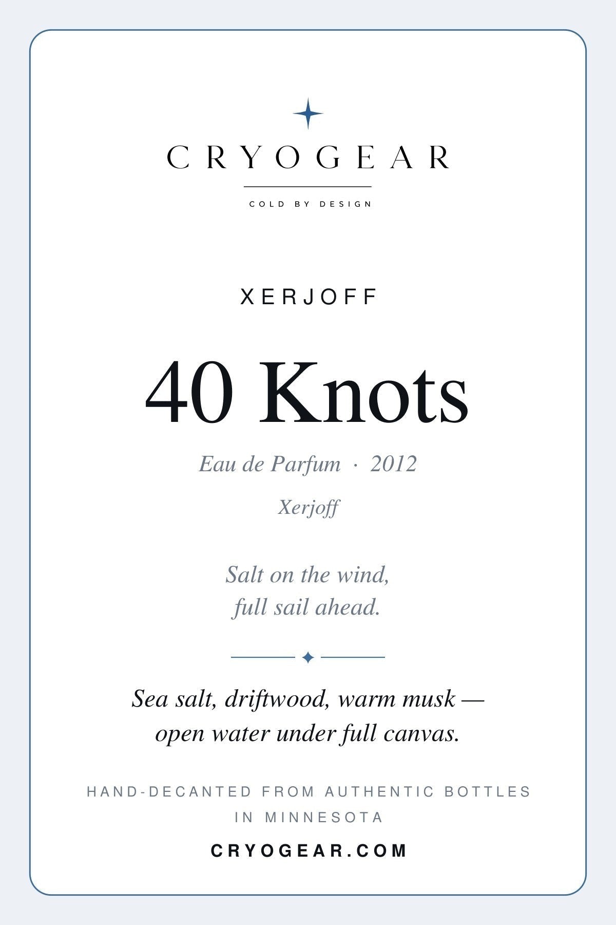 Cryogear scent card front — 40 Knots
