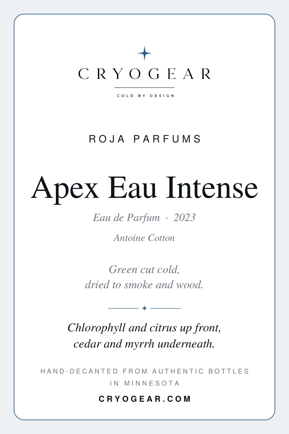 CryoGear scent card — Apex Eau Intense, front