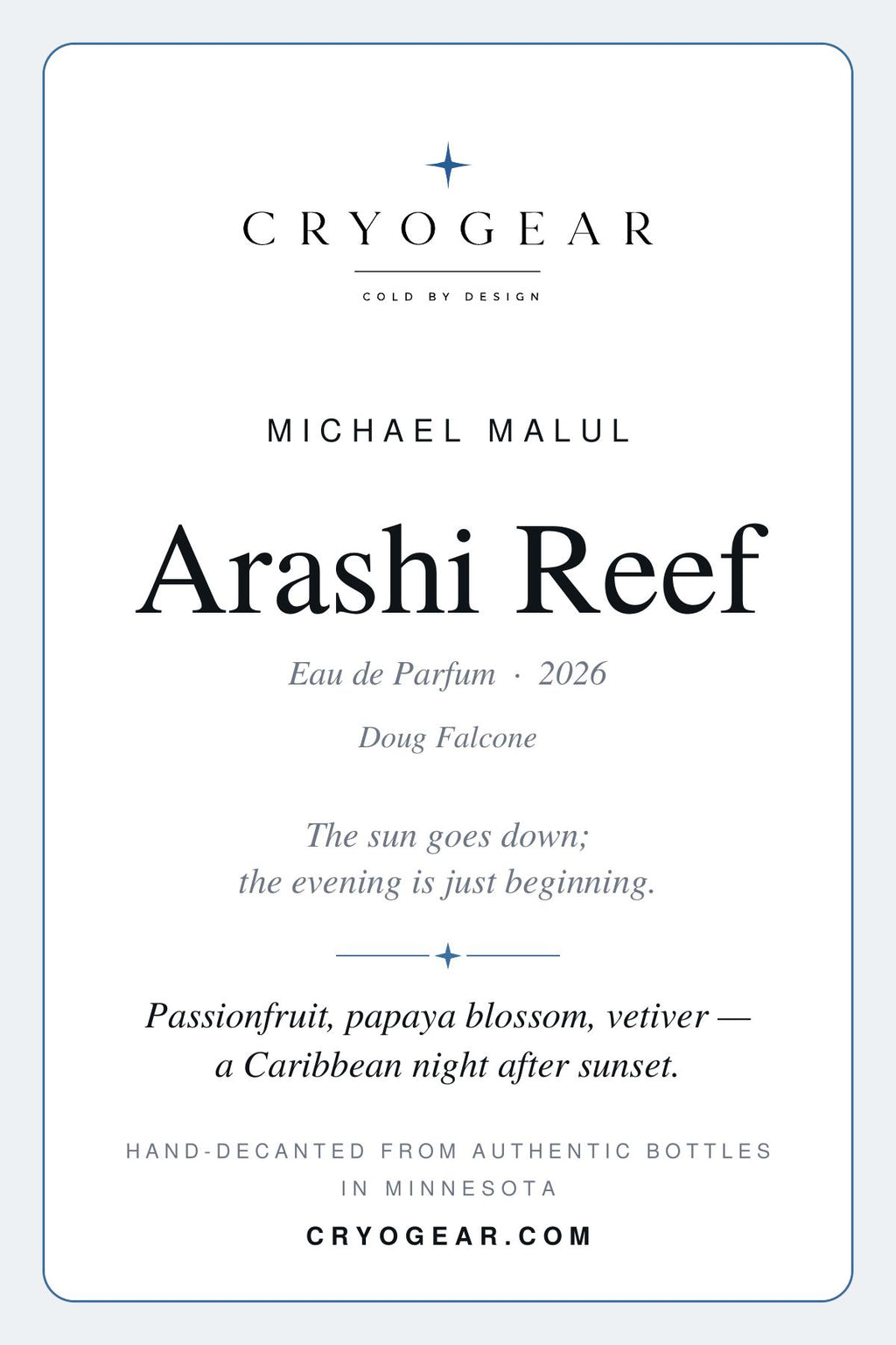 CryoGear scent card — Arashi Reef (front)
