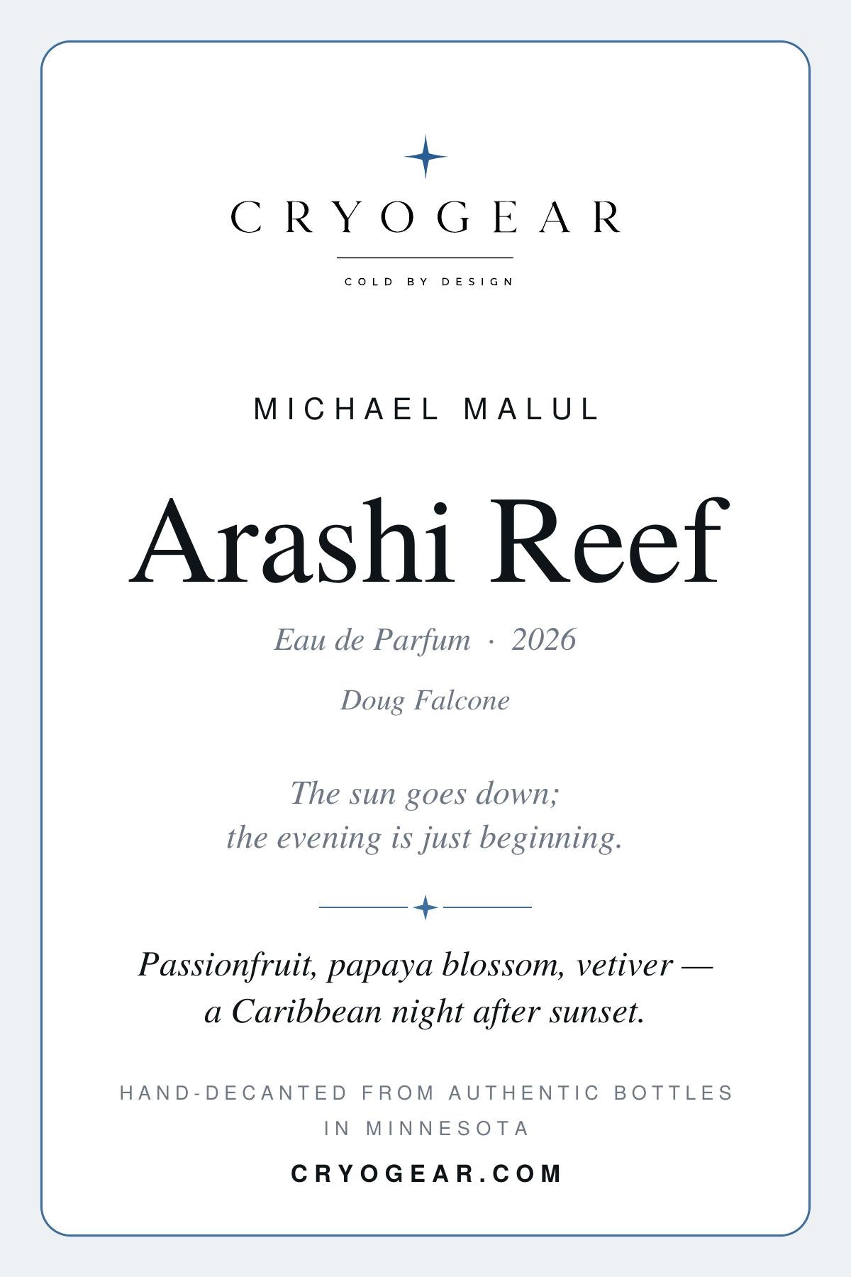 CryoGear scent card — Arashi Reef (front)