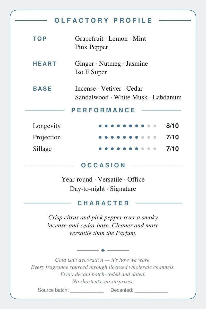 Bleu de Chanel Eau de Parfum scent card — back