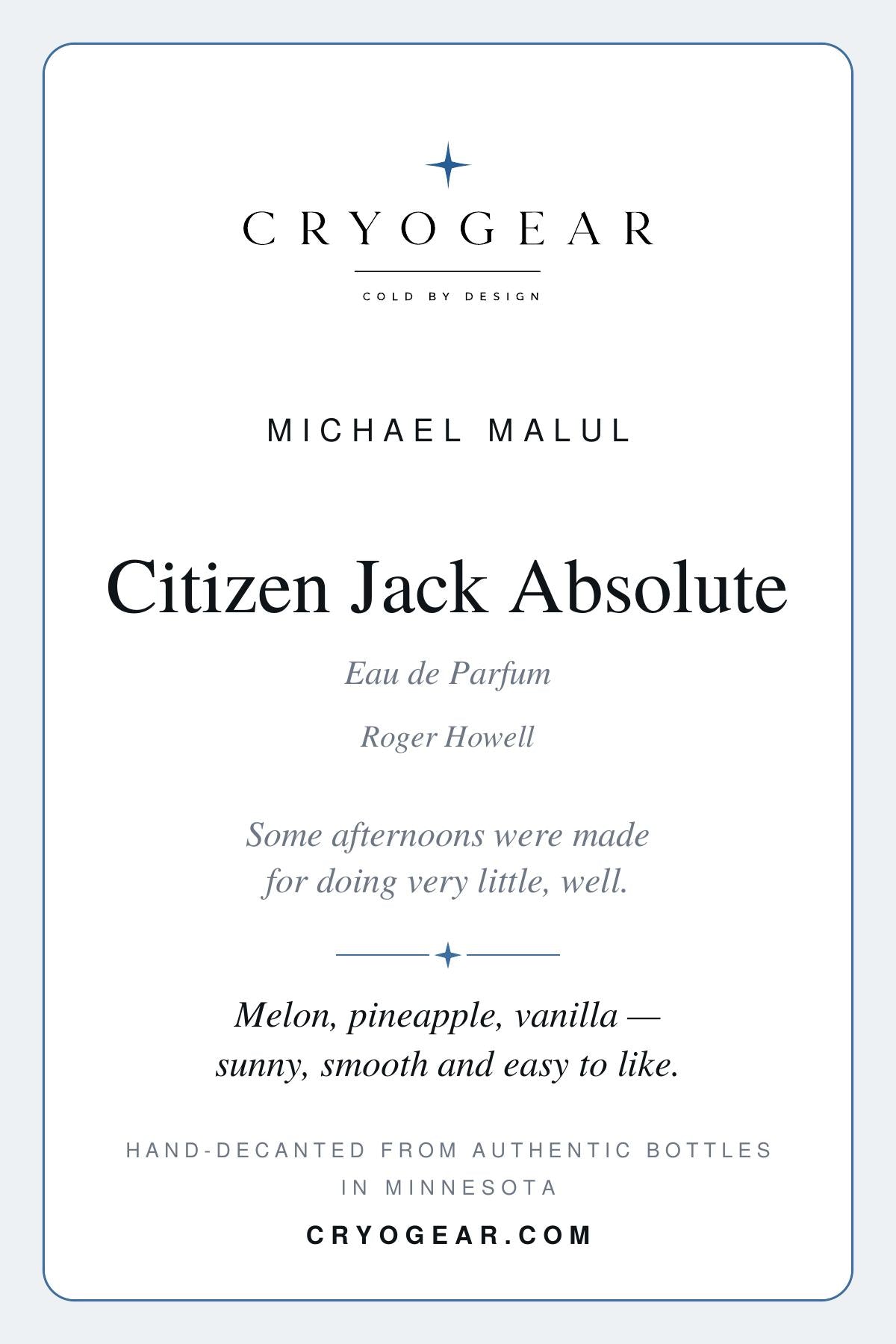 CryoGear scent card — Citizen Jack Absolute (front)