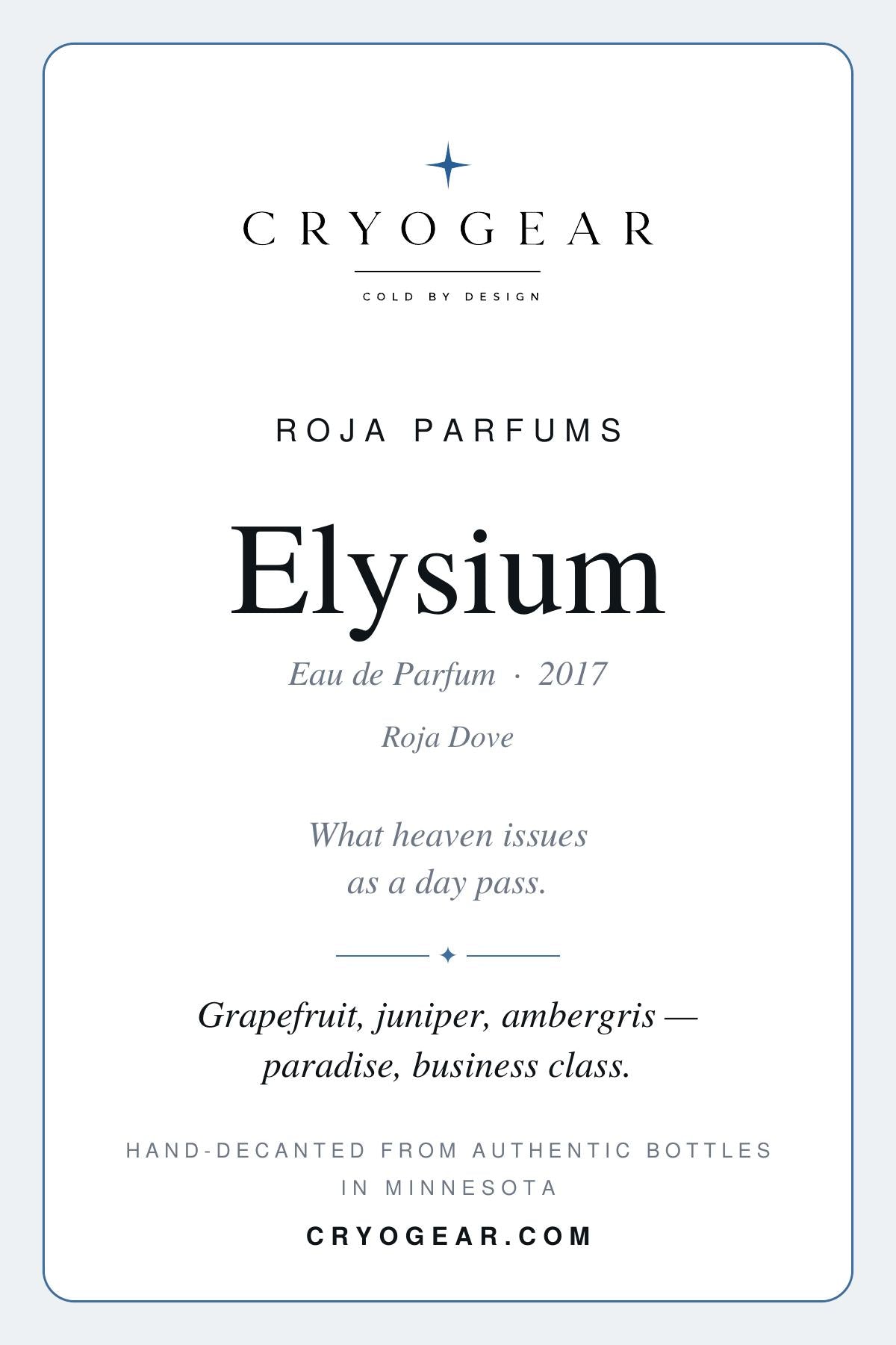 Cryogear scent card — Elysium Pour Homme (front)