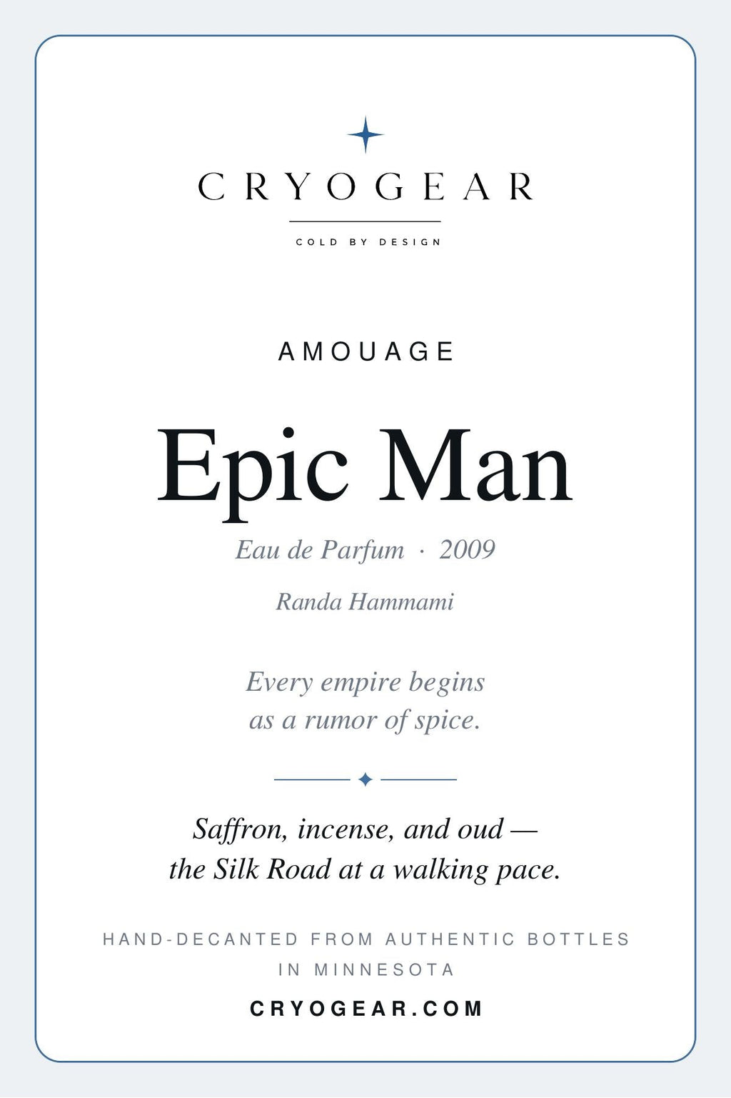 Amouage Epic Man scent card — front