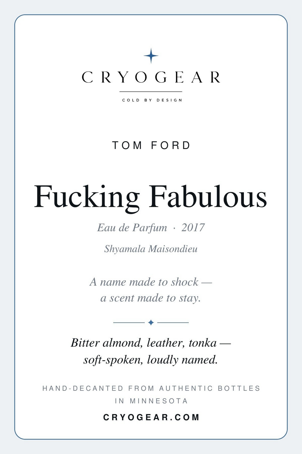 Cryogear scent card — Fucking Fabulous (front)