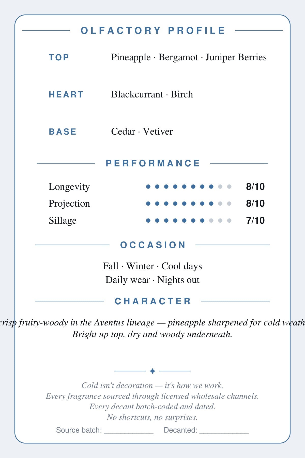 Cryogear scent card — Game of Spades Boston (back)
