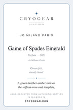 Cryogear scent card — Game of Spades Emerald (front)