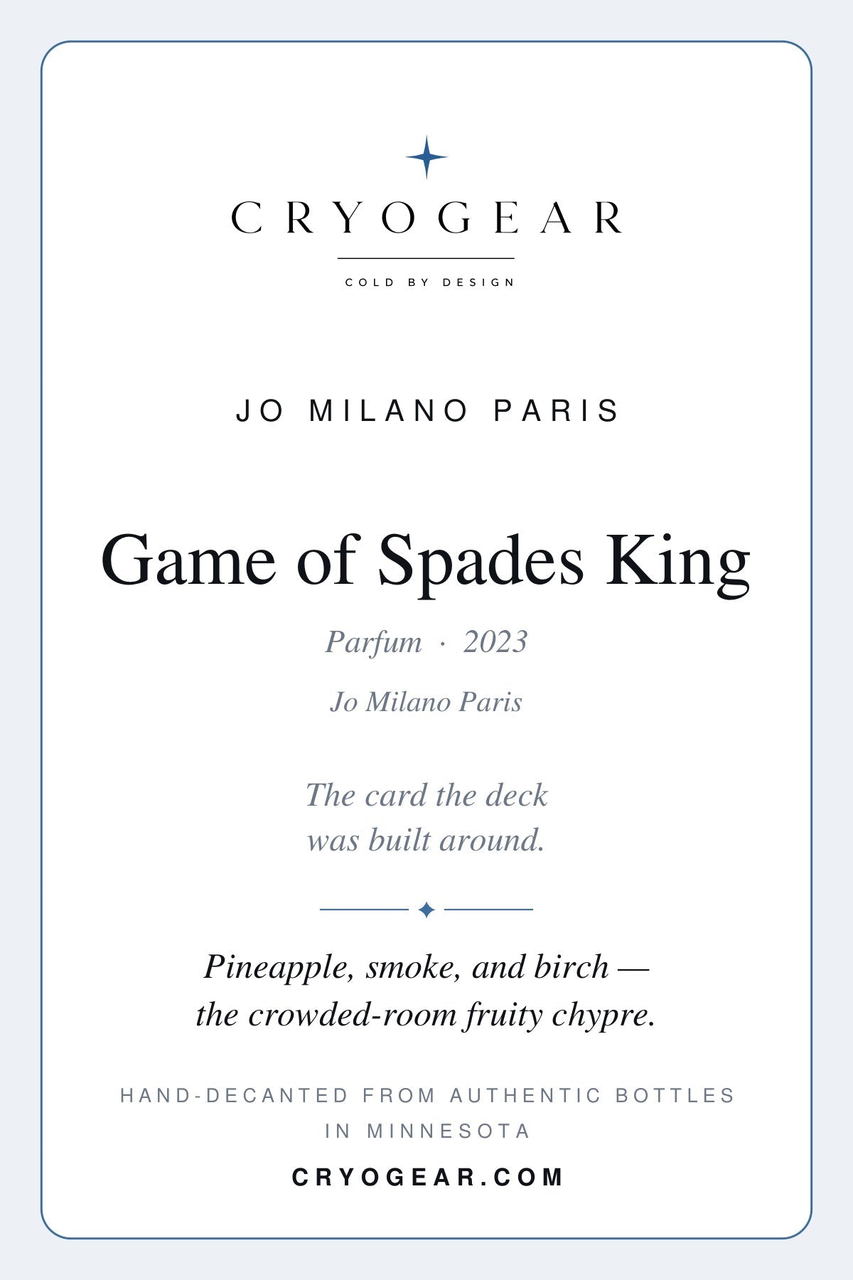 Cryogear scent card — Game of Spades King (front)
