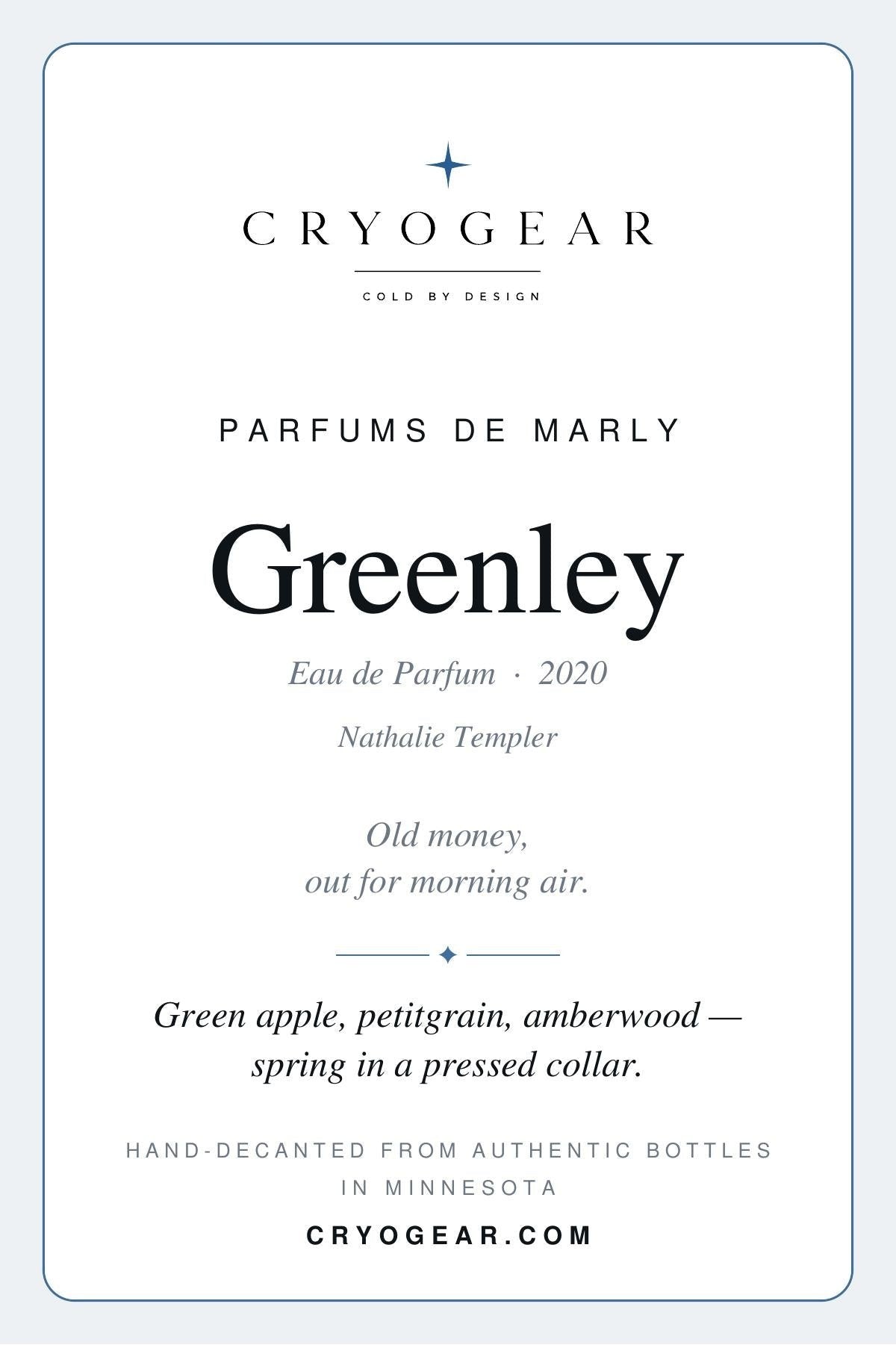 Parfums de Marly Greenley scent card — front